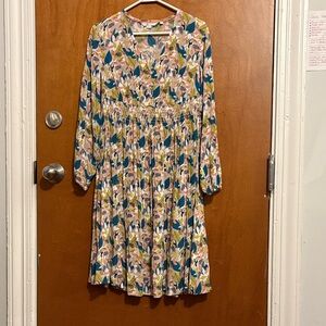 Boden Floral Long Sleeve Dress - Blue, Green, Yellow
